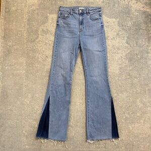 Earthbound Trading Co Jeans Womens 29 Light Wash High Rise Flare Side Slit Boho